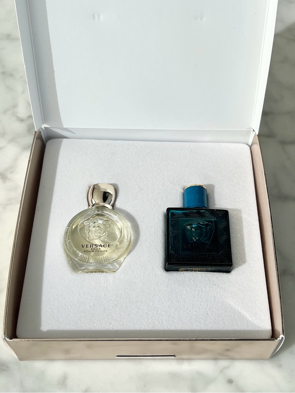 BNIB Versace Men’s Mini Fragrance Set - Clear & Deep Teal Bottles